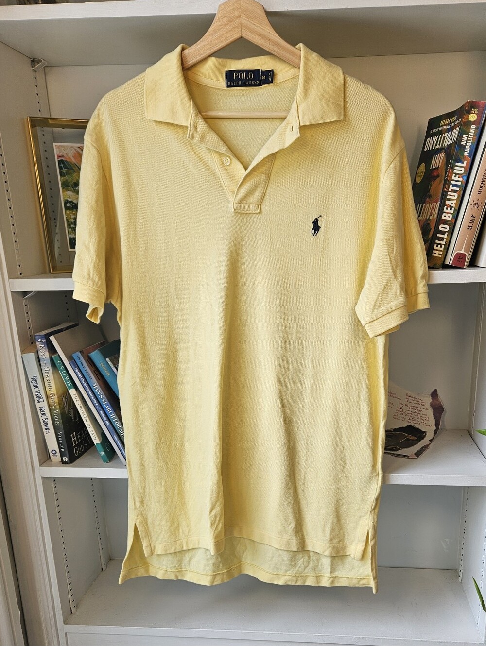 Ralph Lauren Men’s Butter Yellow Polo Shirt Navy Pony Size Medium Preppy Tennis